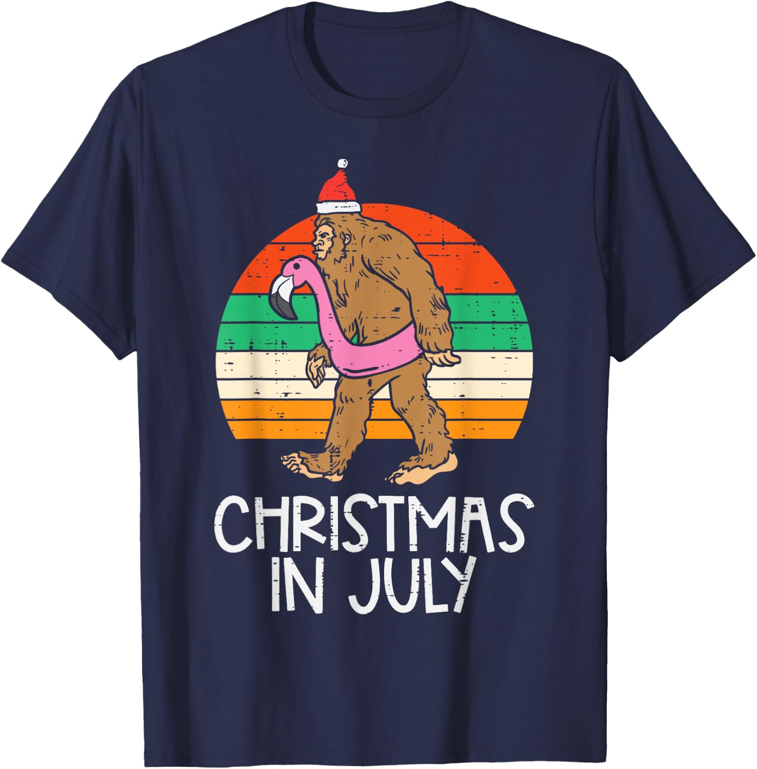 Bigfoot Unicorn Floatie Christmas In July Retro Sasquatch T-Shirt - T-Shirt | Navy
