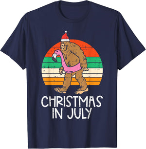 Bigfoot Unicorn Floatie Christmas In July Retro Sasquatch T-Shirt - T-Shirt | Navy