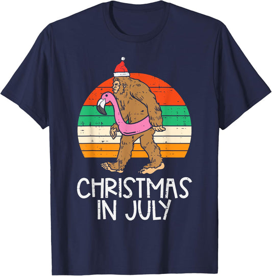 Bigfoot Unicorn Floatie Christmas In July Retro Sasquatch T-Shirt - T-Shirt | Navy