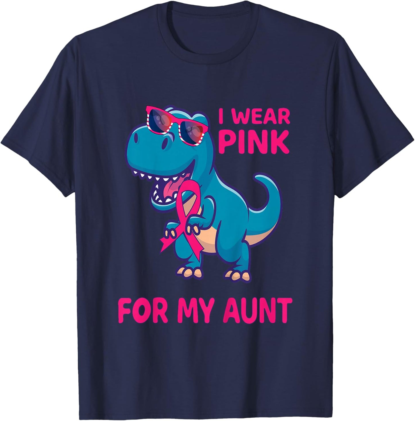 Kids Pink Ribbon T-Rex Aunt Breast Cancer Awareness Boys Toddler T-Shirt - T-Shirt | Navy