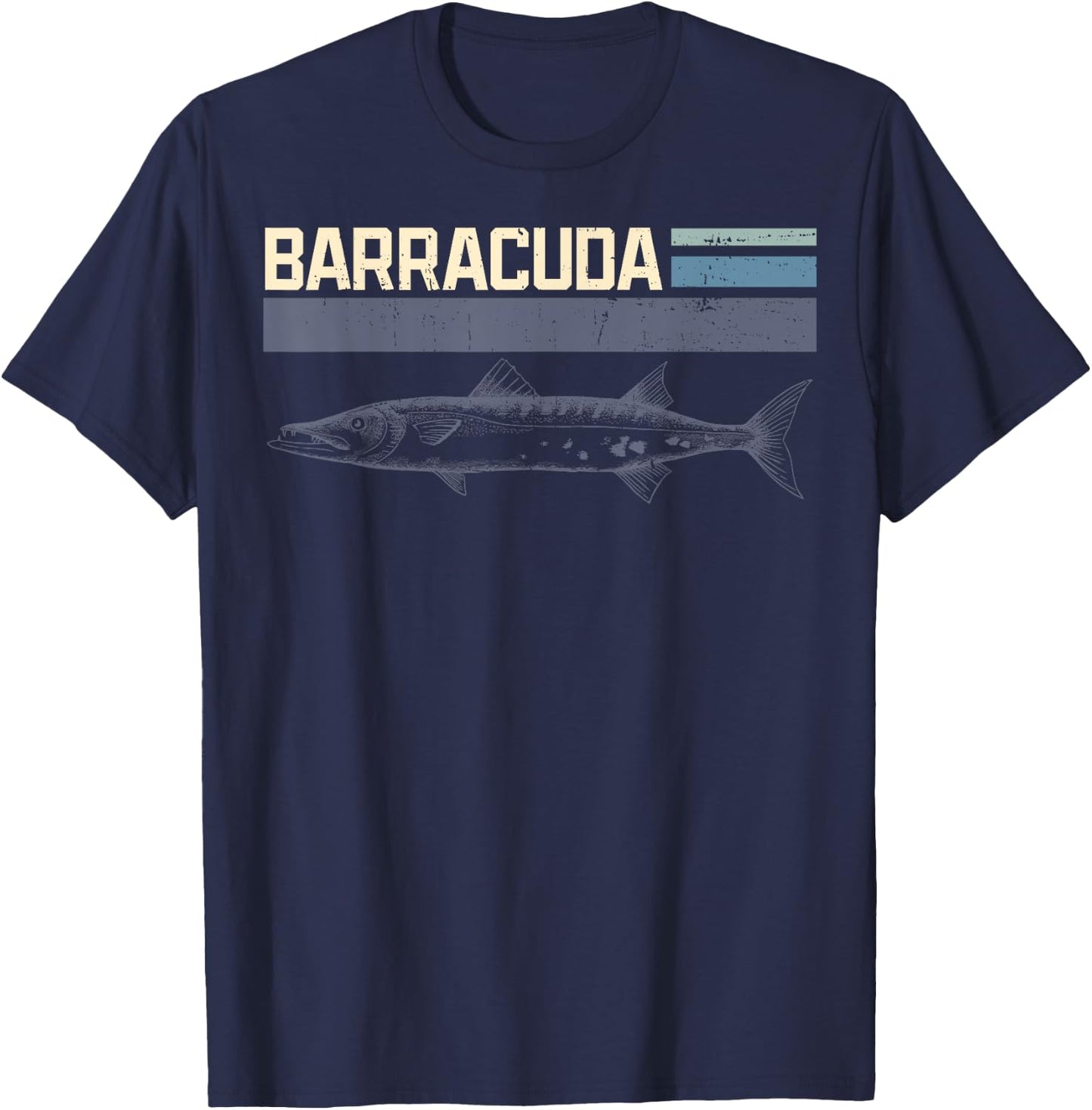 Great Barracuda Cuda Fishing Wildlife Saltwater Fish Art T-Shirt - T-Shirt | Navy