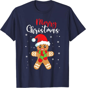 Merry Christmas Shirt Women Girls Kids Gingerbread Man T-Shirt - T-Shirt | Navy