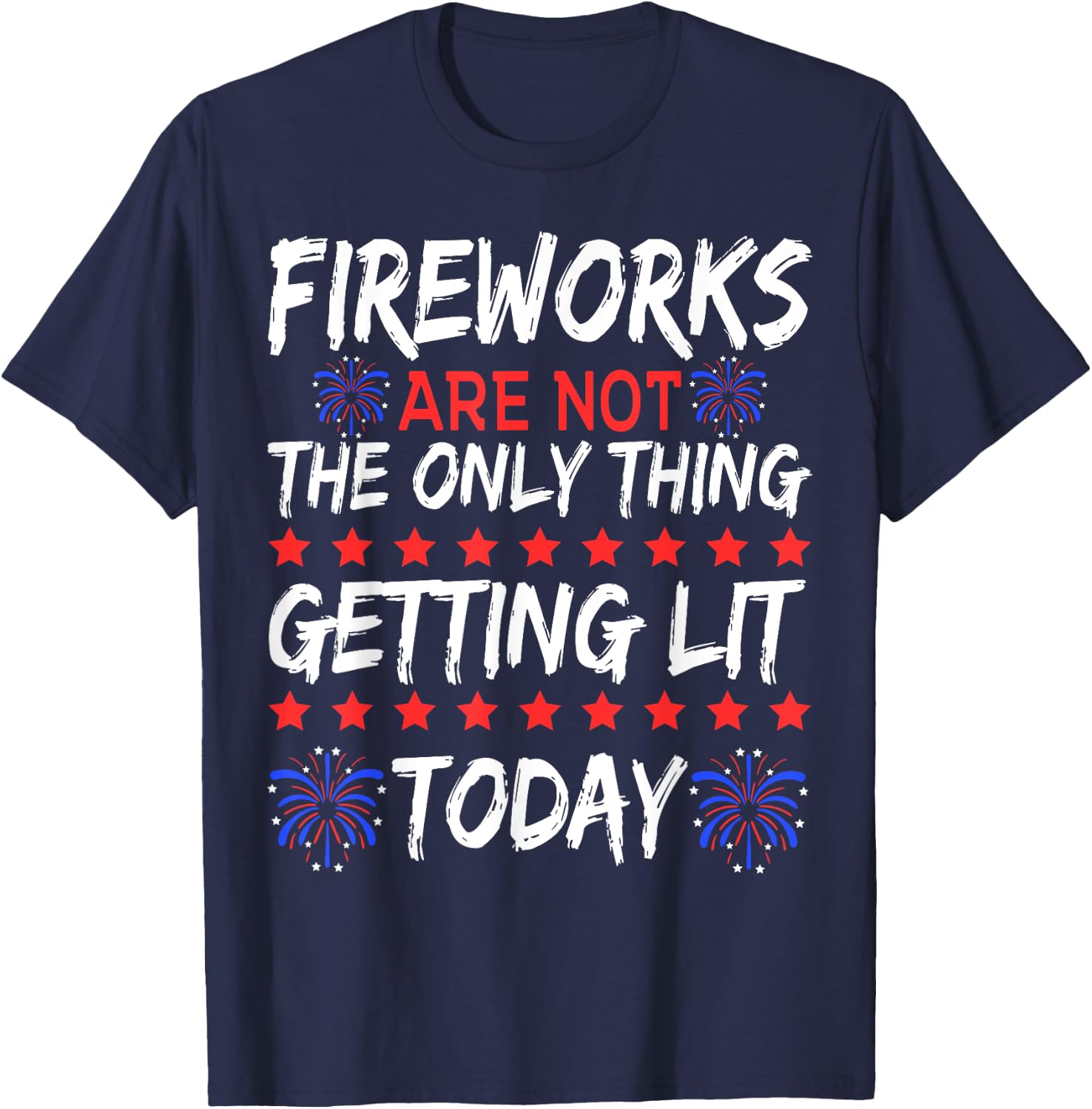 Let's Get Lit 4th Of July With Fireworks Funny T-Shirt - T-Shirt | Navy