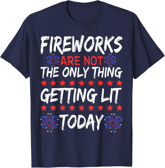 Let's Get Lit 4th Of July With Fireworks Funny T-Shirt - T-Shirt | Navy