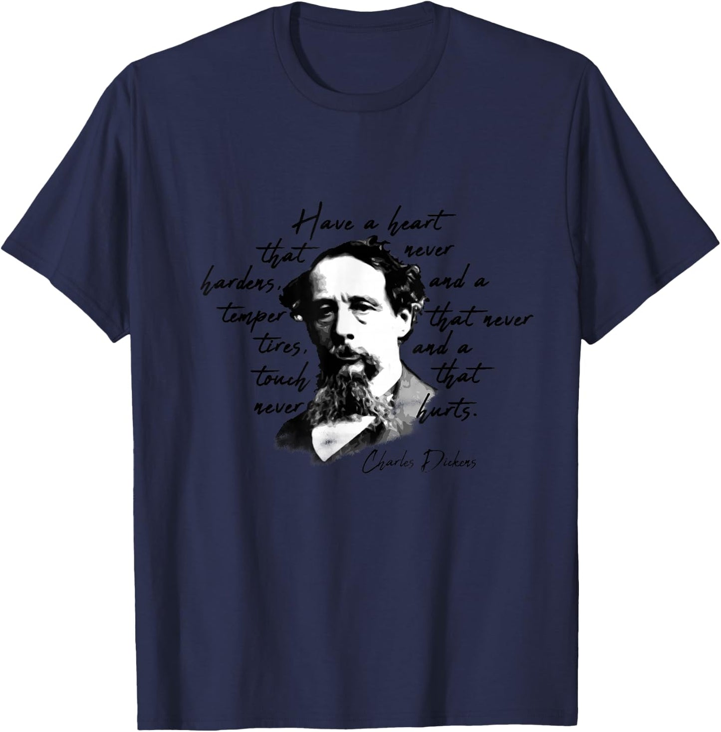 Dickens Minimalist Portrait Quote Charles Dickens T-Shirt - T-Shirt | Navy