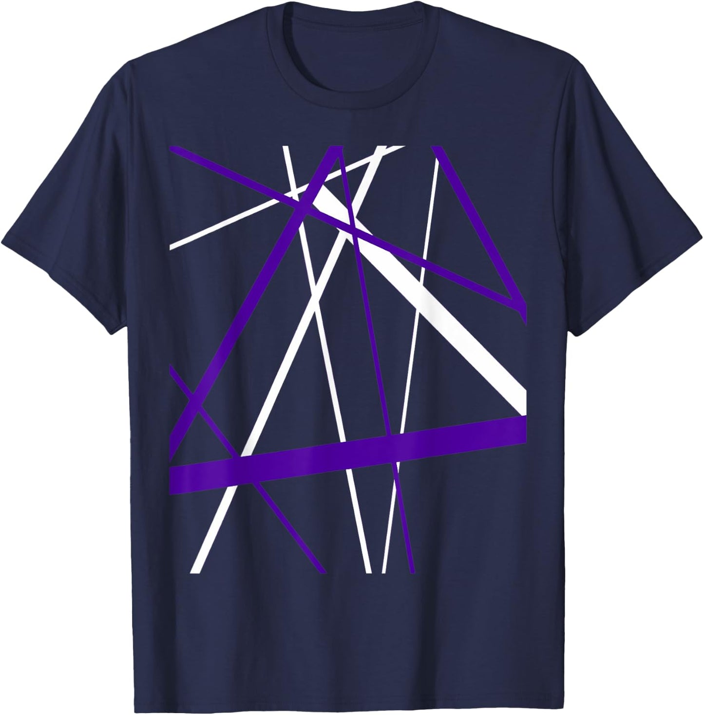 Seamless Abstract White and Lilac Strips Cut Out Pattern T-Shirt - T-Shirt | Navy