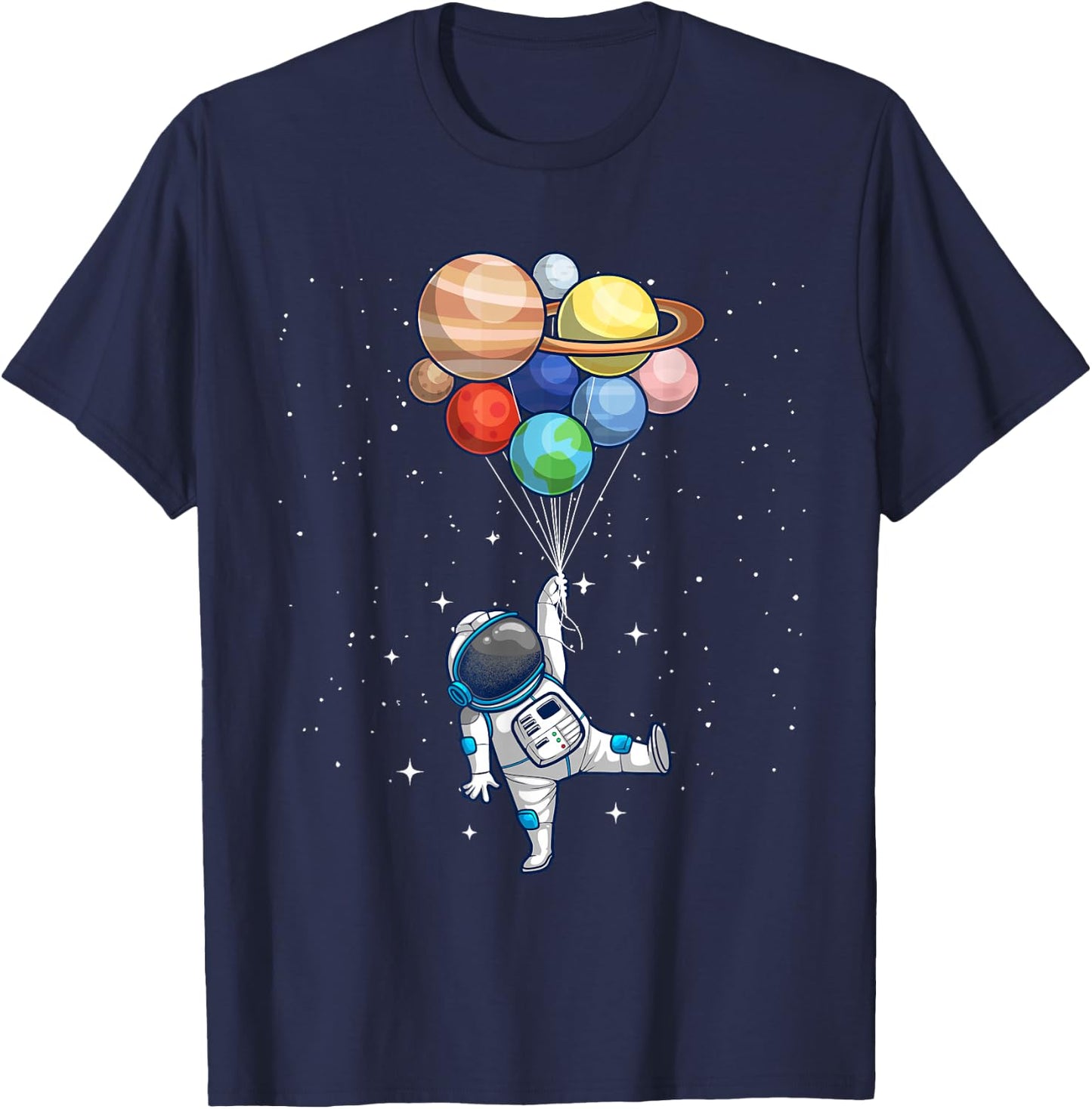 Funny Astronaut with Planets in Hand Women Spaceman T-Shirt - T-Shirt | Navy