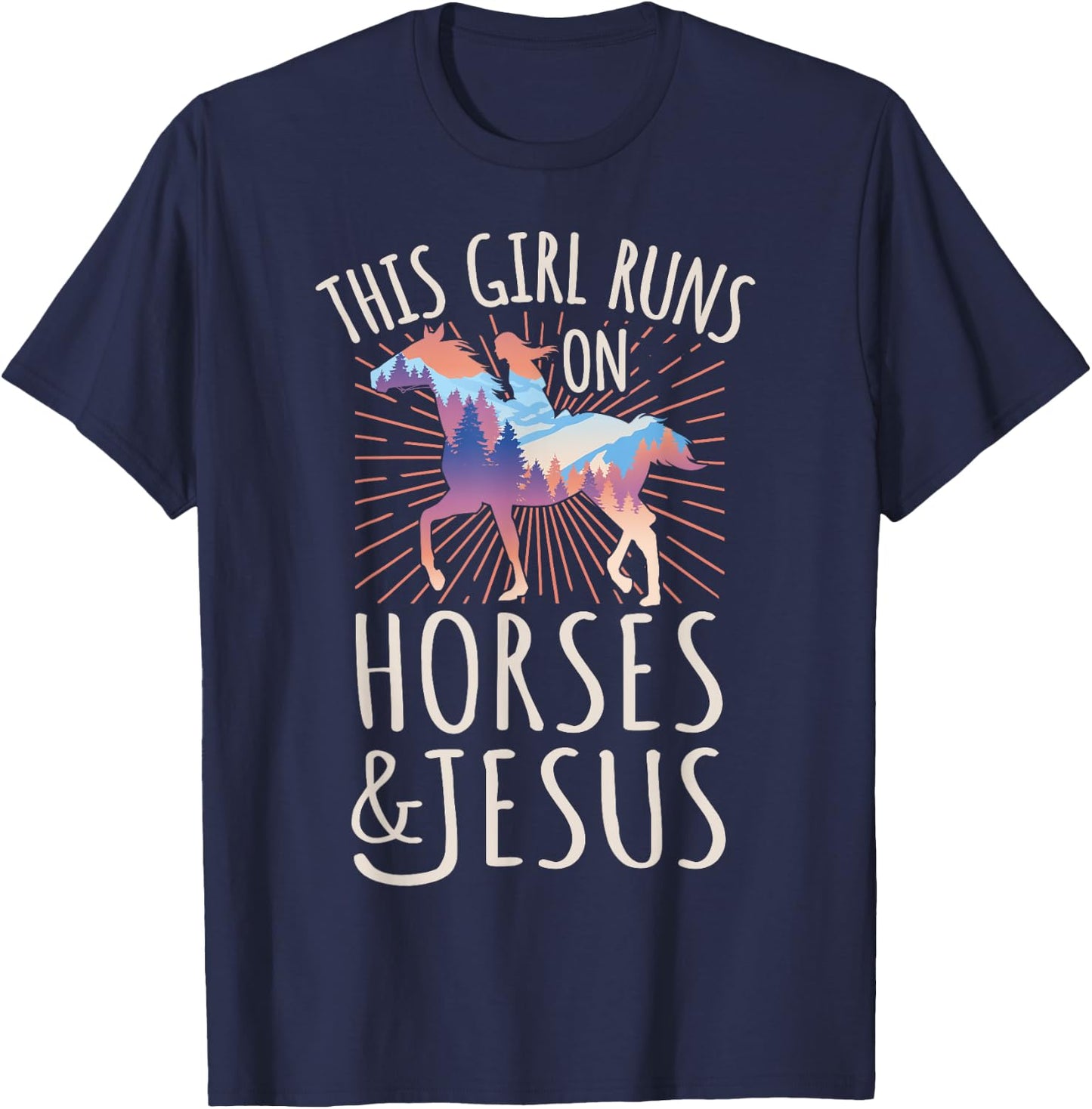 Horse Rider - This Girl Runs On Horses And Jesus T-Shirt - T-Shirt | Navy