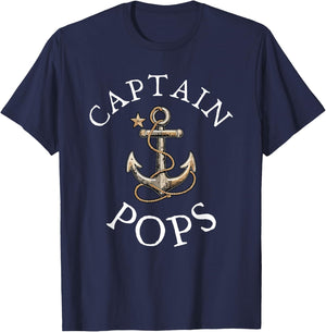Captain Pops Boat Sailing Boating Vintage Anchor Funny T-Shirt - T-Shirt | Navy
