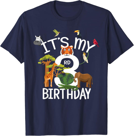 It's My 3rd Birthday Boy Zoo Theme 3 Years Old Animal Party T-Shirt - T-Shirt | Navy