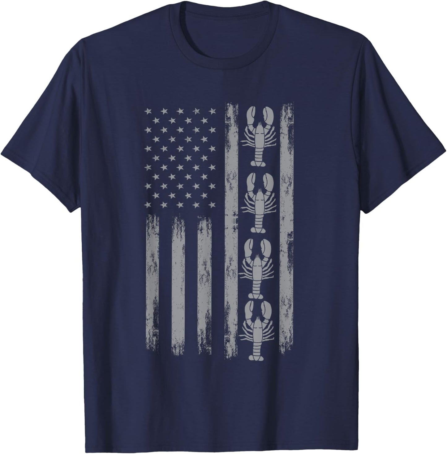 Great Shellfish Designs Crustaceans Lover American Crayfish Outfit Louisiana Crawfish USA Flag T-Shirt - T-Shirt | Navy