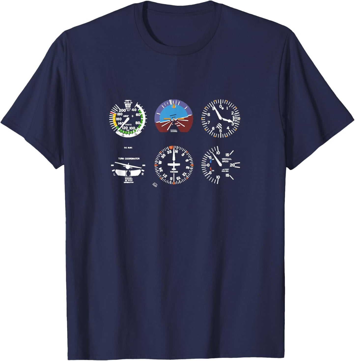 Cockpit 6 Dials Flight Simulator Pilot Aeroplane T-Shirt - T-Shirt | Navy