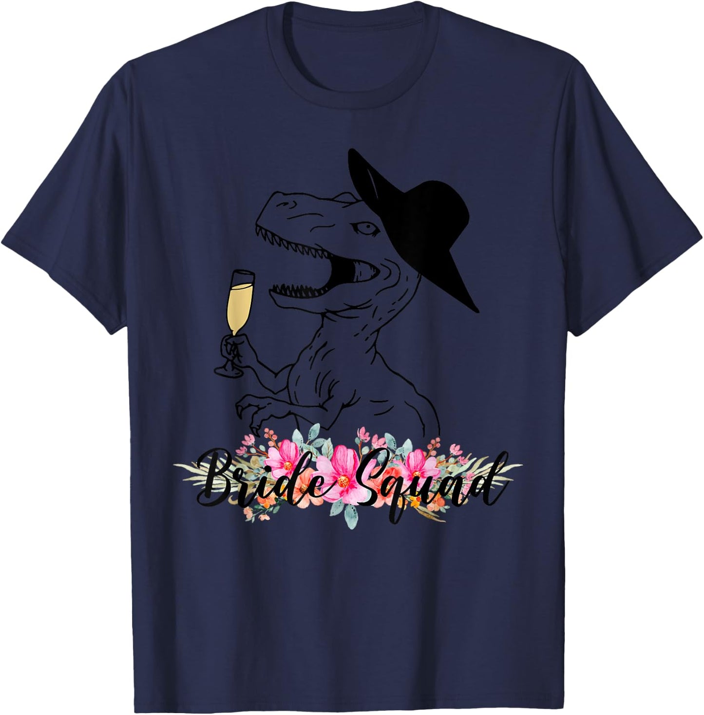 Bride Squad Dinosaur Bridesmaid Floral Bachelorette Party T-Shirt - T-Shirt | Navy