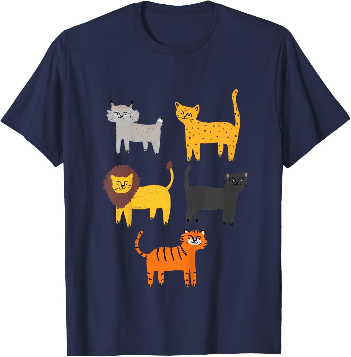 Big Cats of the Wild Lion Tiger Lynx Panther Cheetah Jaguar T-Shirt - T-Shirt | Navy