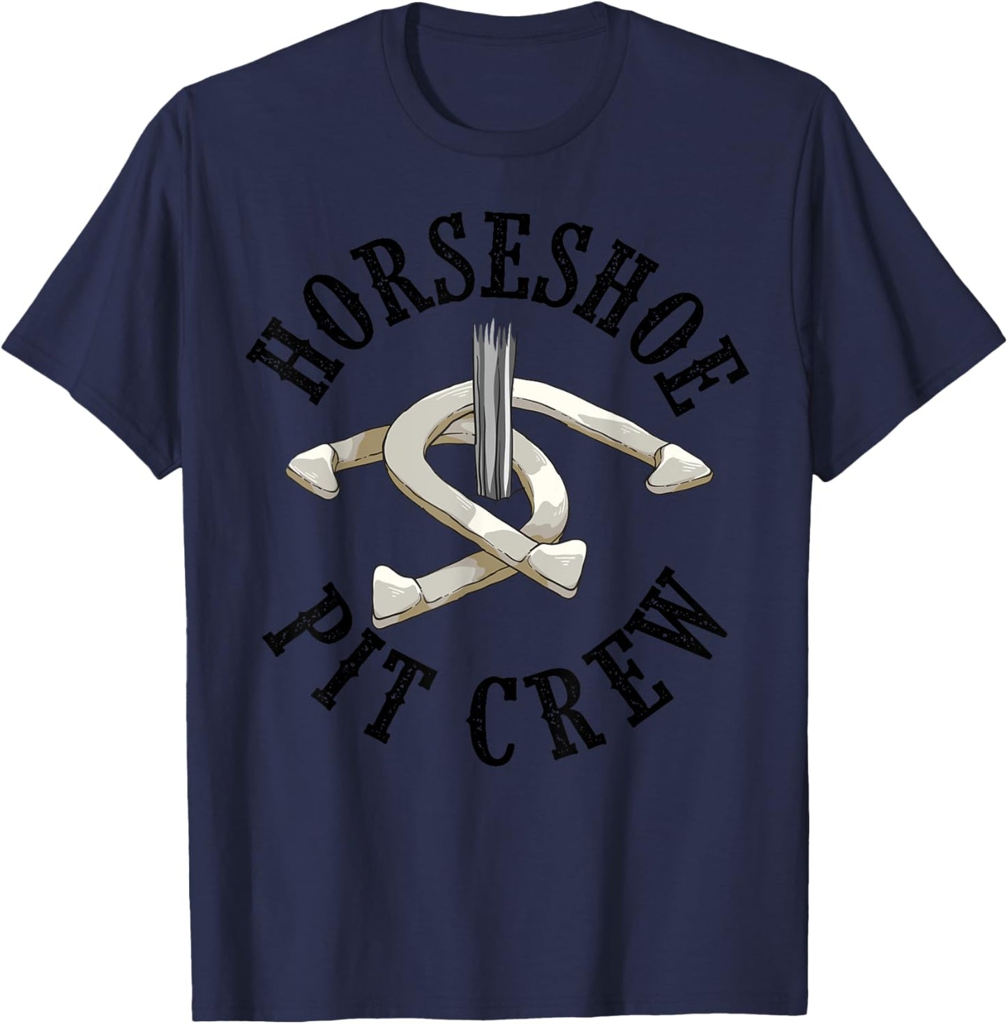 Cool Horseshoe Pit Crew | Funny Animal Shoe Pitching Gift T-Shirt - T-Shirt | Navy