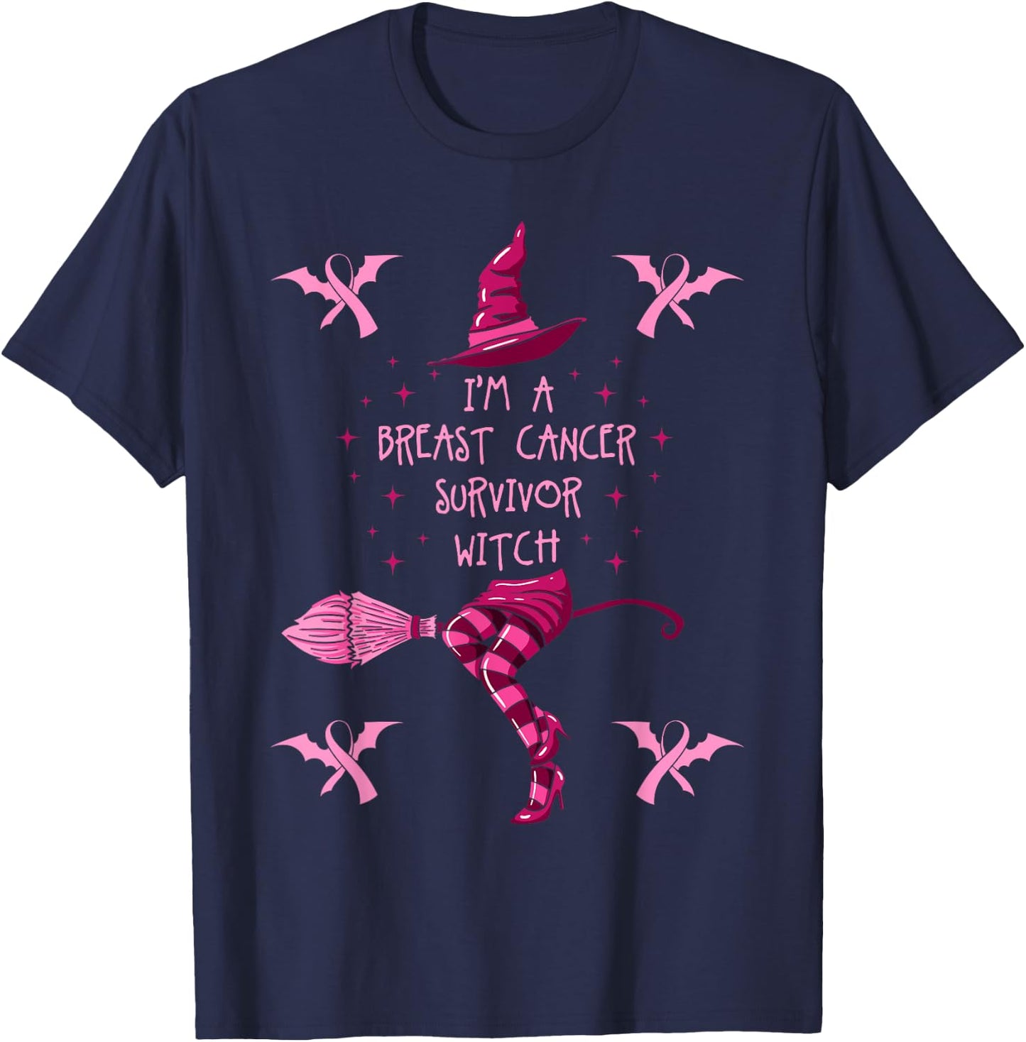 Breast Cancer Halloween Party Witch Pink Ribbon Survivor T-Shirt - T-Shirt | Navy