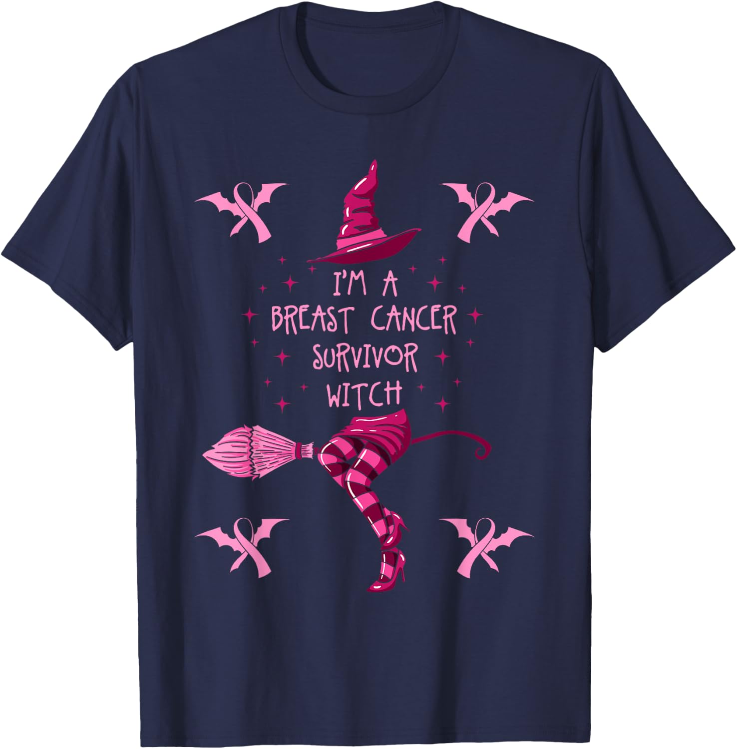 Breast Cancer Halloween Party Witch Pink Ribbon Survivor T-Shirt - T-Shirt | Navy