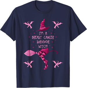Breast Cancer Halloween Party Witch Pink Ribbon Survivor T-Shirt - T-Shirt | Navy