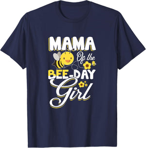 Mum of The Bee Day Girl Bee Birthday Party Theme T-Shirt - T-Shirt | Navy