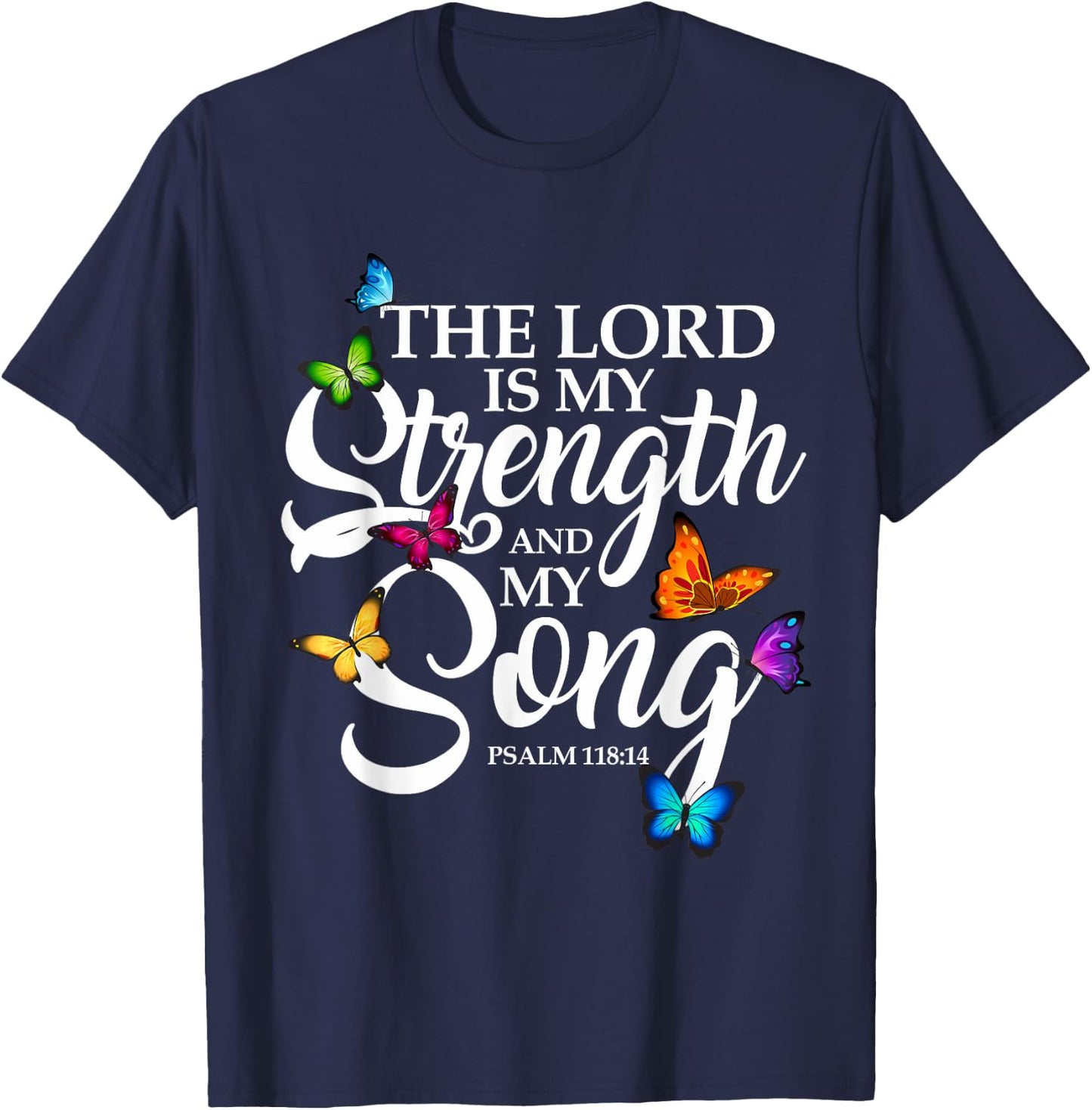 The Lord Is My Power and My Song Butterfly Art T-Shirt - T-Shirt | Navy