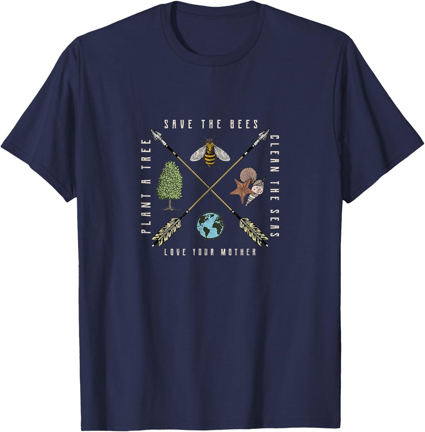 Earth Day Save Bees, Plant Tree Environmental Science T-Shirt - T-Shirt | Navy