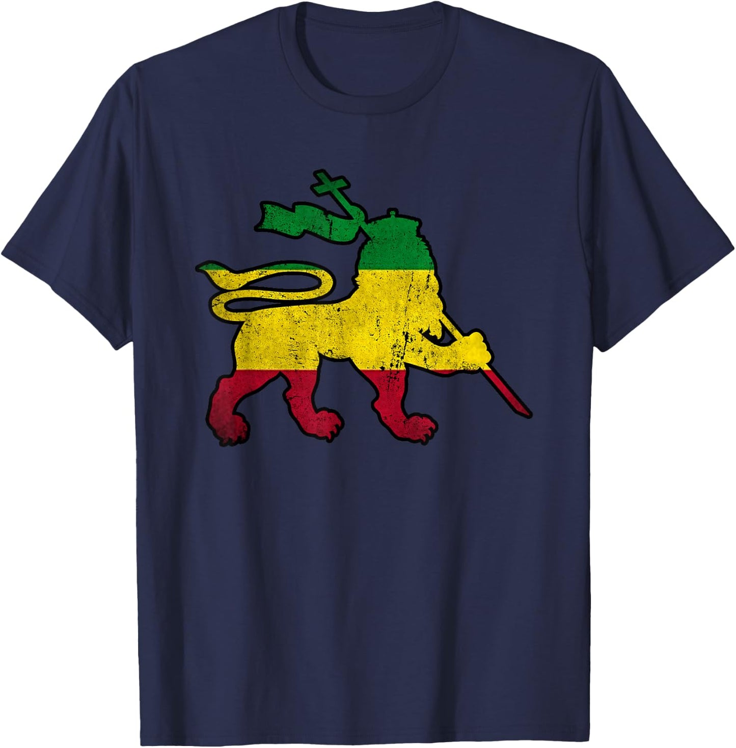 Lion Of Judah Rasta Reggae Jamaican Retro Vintage T-Shirt - T-Shirt | Navy