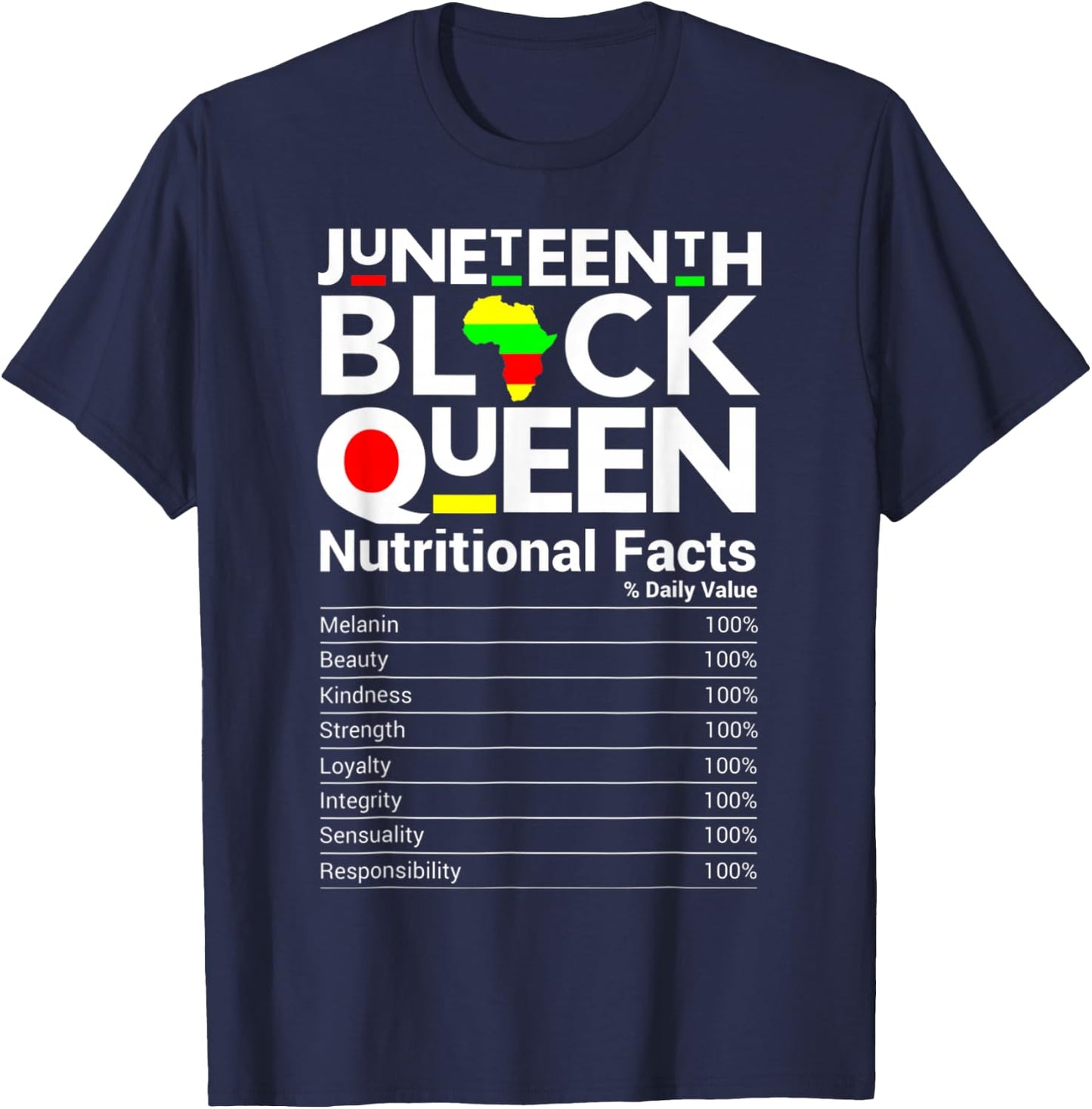 Juneteenth Black Queen Nutritional Fact Nutrition Facts T-Shirt - T-Shirt | Navy