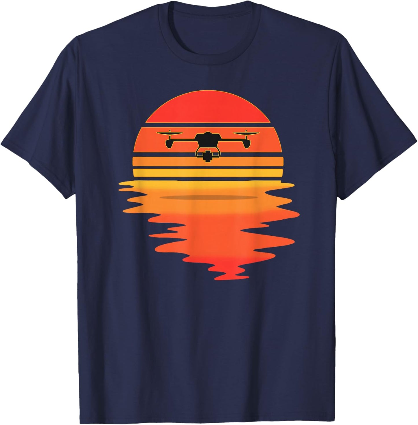 Retro Drone Pilot - Vintage Sunset Aviator Flying Quadcopter T-Shirt - T-Shirt | Navy