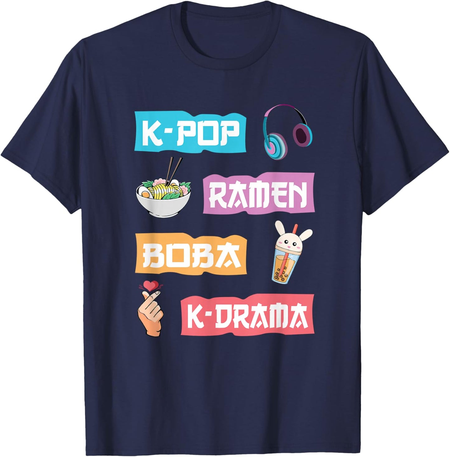 K-Pop Ramen Boba K-Drama - Cute Anime Ramen Small T-Shirt - T-Shirt | Navy
