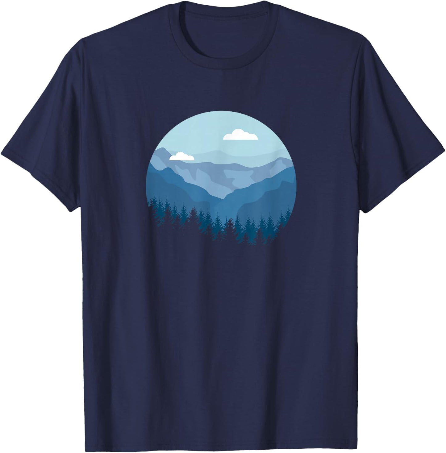 Blue Mountain and Forest Scene Silhouette T-Shirt - T-Shirt | Navy