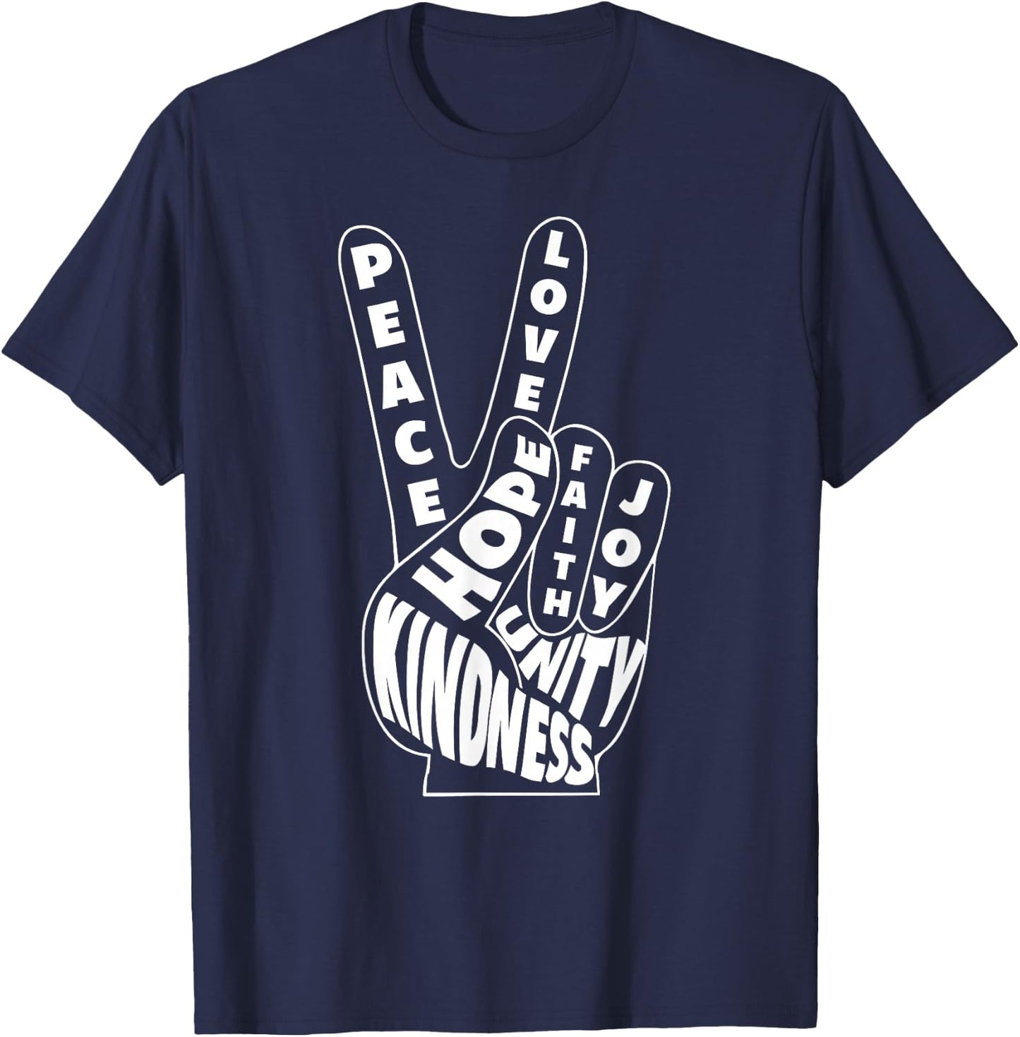World Peace Shirt Love Hand Sign Goodness Unity 60s Retro T-Shirt - T-Shirt | Navy