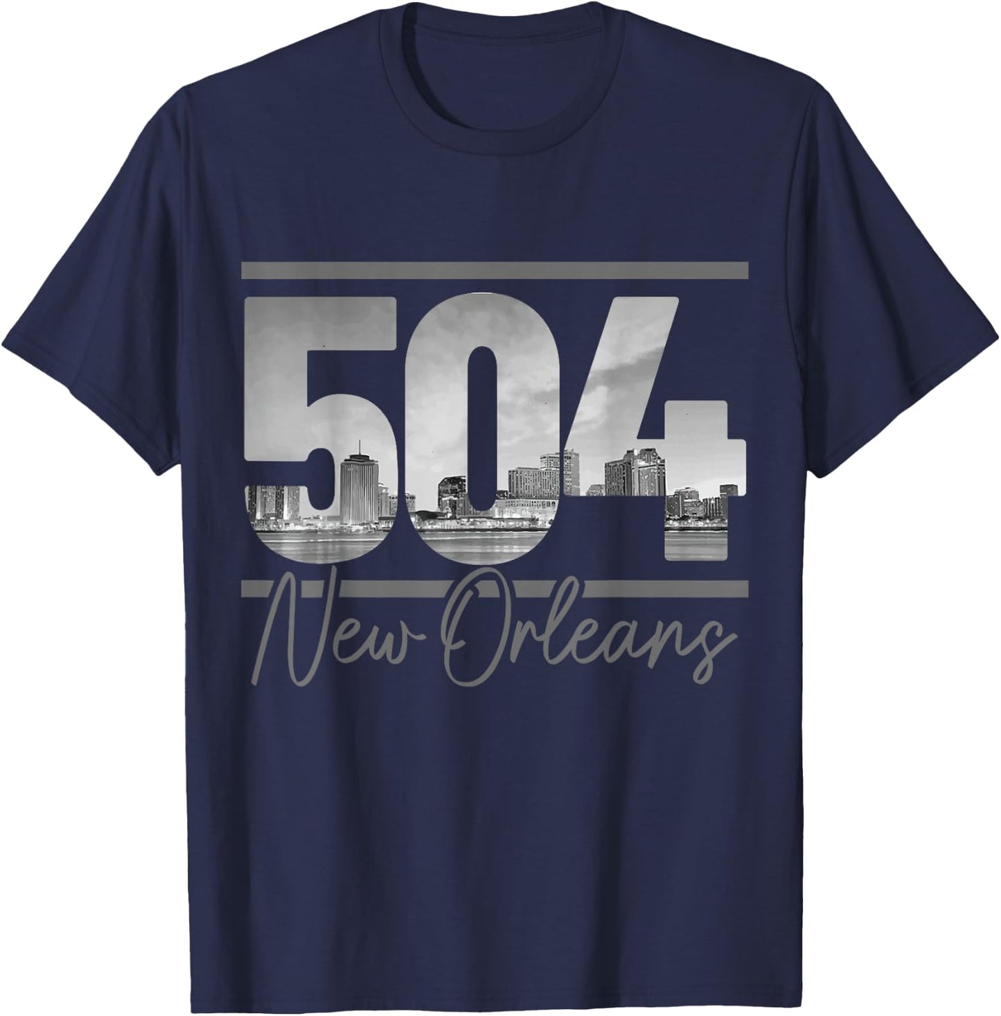 New Orleans 504 Area Code Skyline Louisiana Vintage T-Shirt - T-Shirt | Navy
