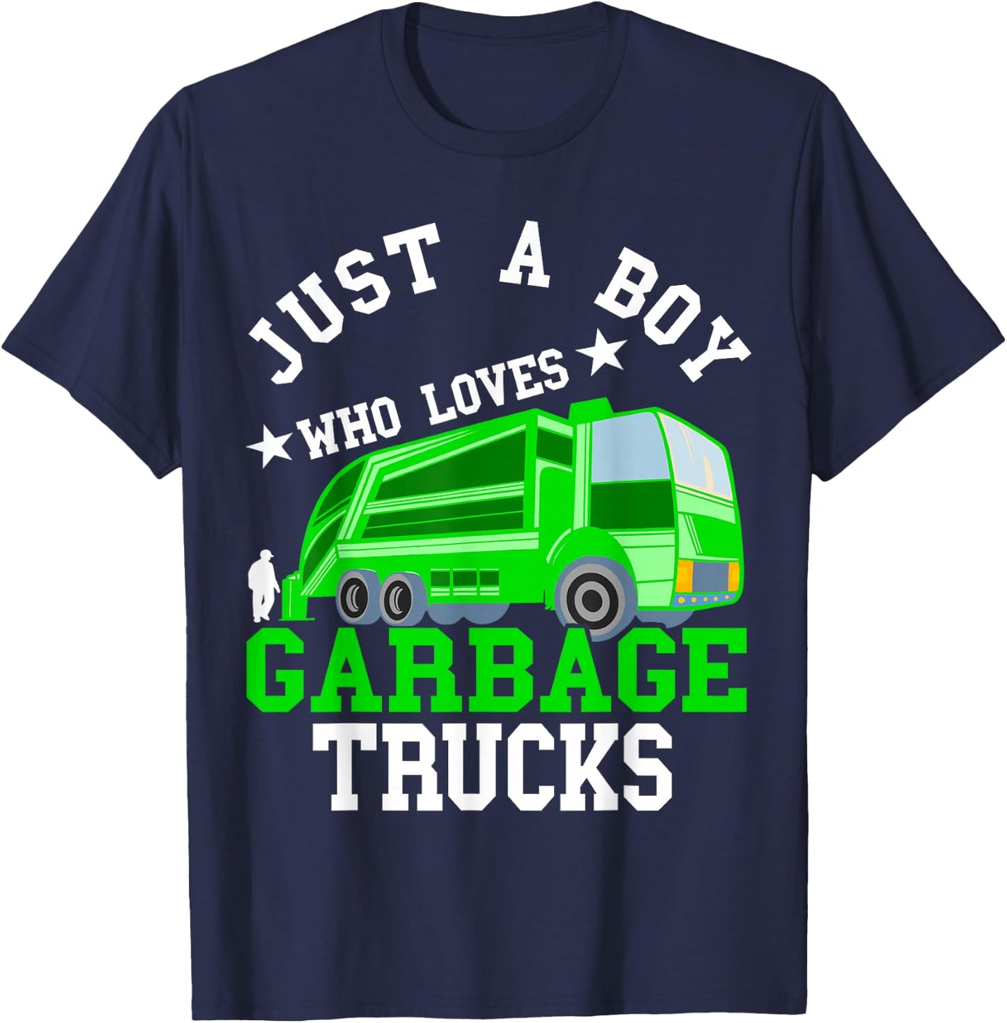Rubbish Vehicle Boys Garbage Truck Rubbish Car Road Cleaner T-Shirt - T-Shirt | Navy