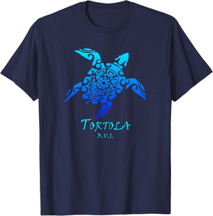 Tortola, BVI Vintage Retro Tribal Turtle Vacation T-Shirt - T-Shirt | Navy