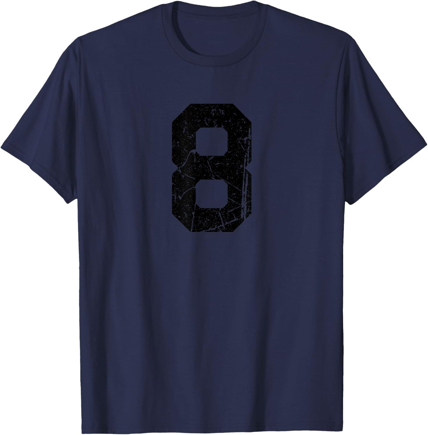 Distressed Number #8 Sport Black Varsity Number T-Shirt - T-Shirt | Navy