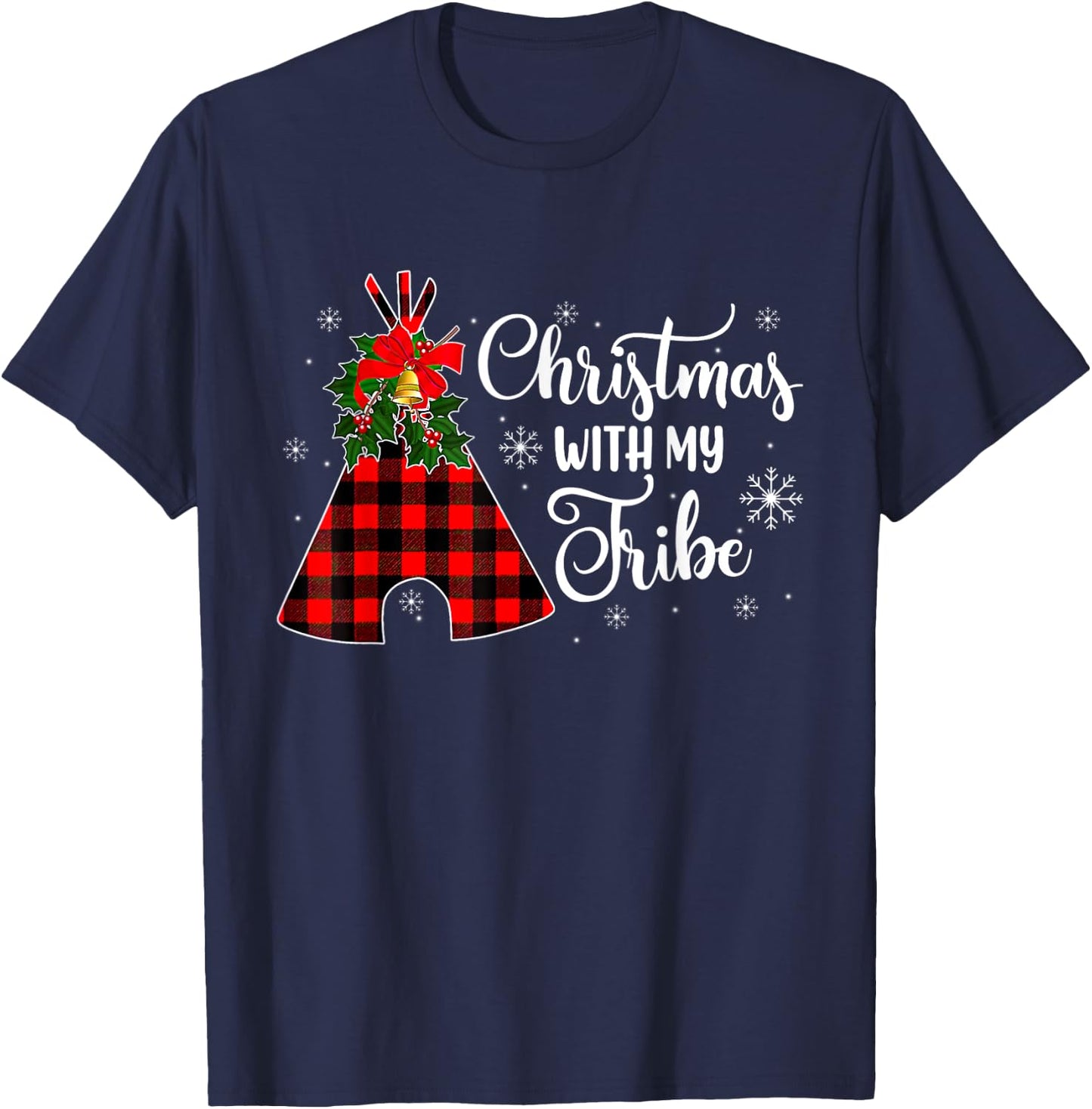 Christmas With My Tribe Buffalo Plaid Family Pajama T-Shirt - T-Shirt | Navy