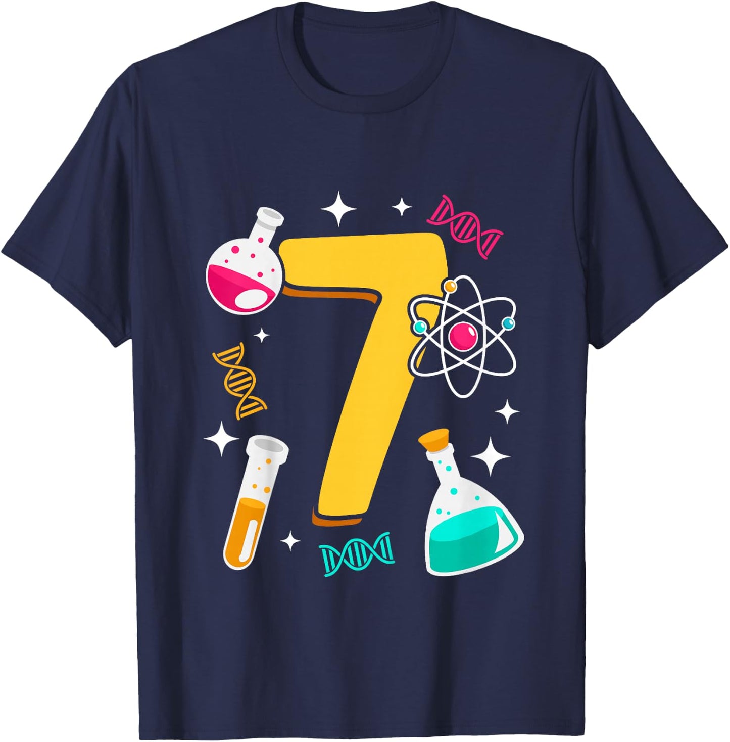 7th Birthday Science Themend Nerd Test Tube Scientist T-Shirt - T-Shirt | Navy