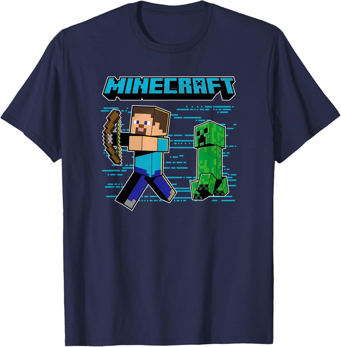Minecraft Steve & Creeper Run Run Run T-Shirt - T-Shirt | Navy