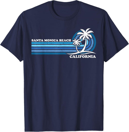 Retro Vintage Family Vacation California Santa Monica Beach T-Shirt - T-Shirt | Navy