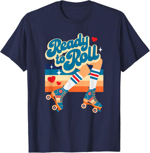 Retro Vintage Ready To Roll Roller Skate Design T-Shirt - T-Shirt | Navy