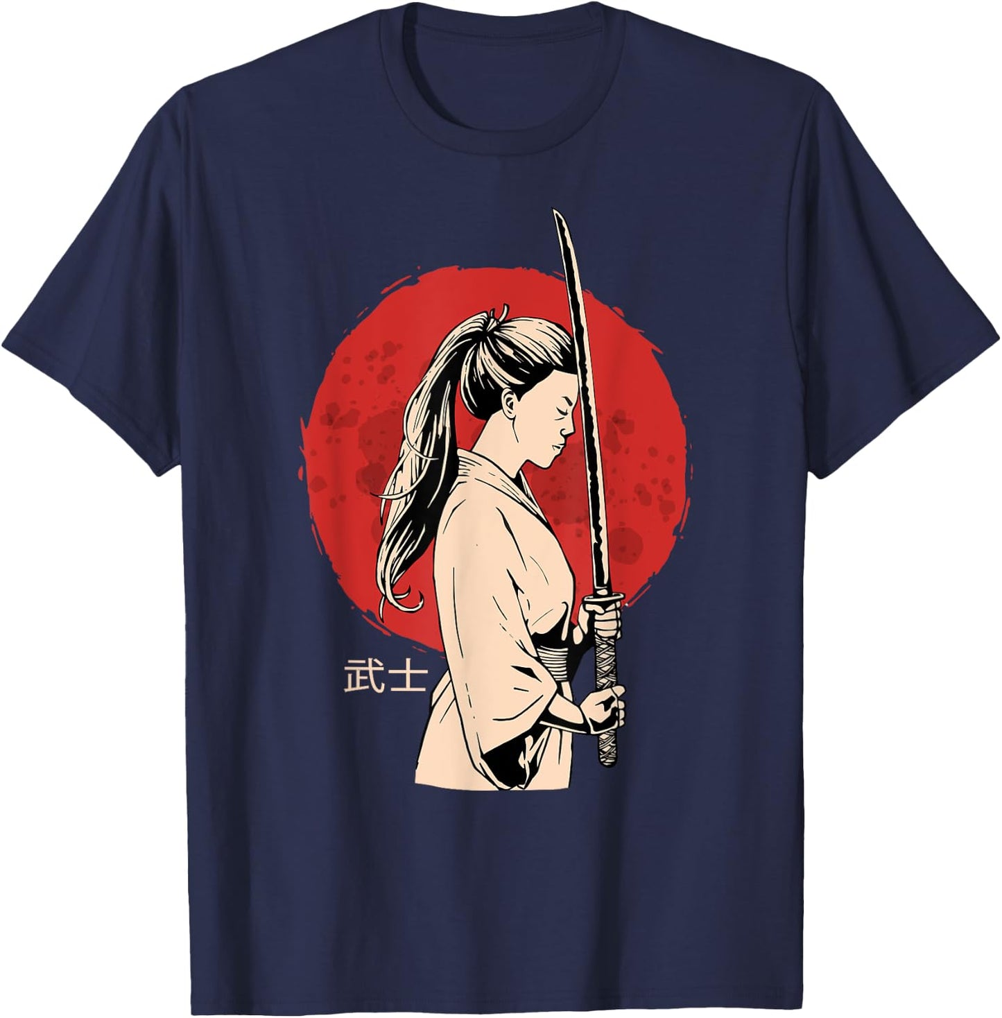 Ancient Japanese Geisha Samurai - Female Samurai - Katana T-Shirt - T-Shirt | Navy