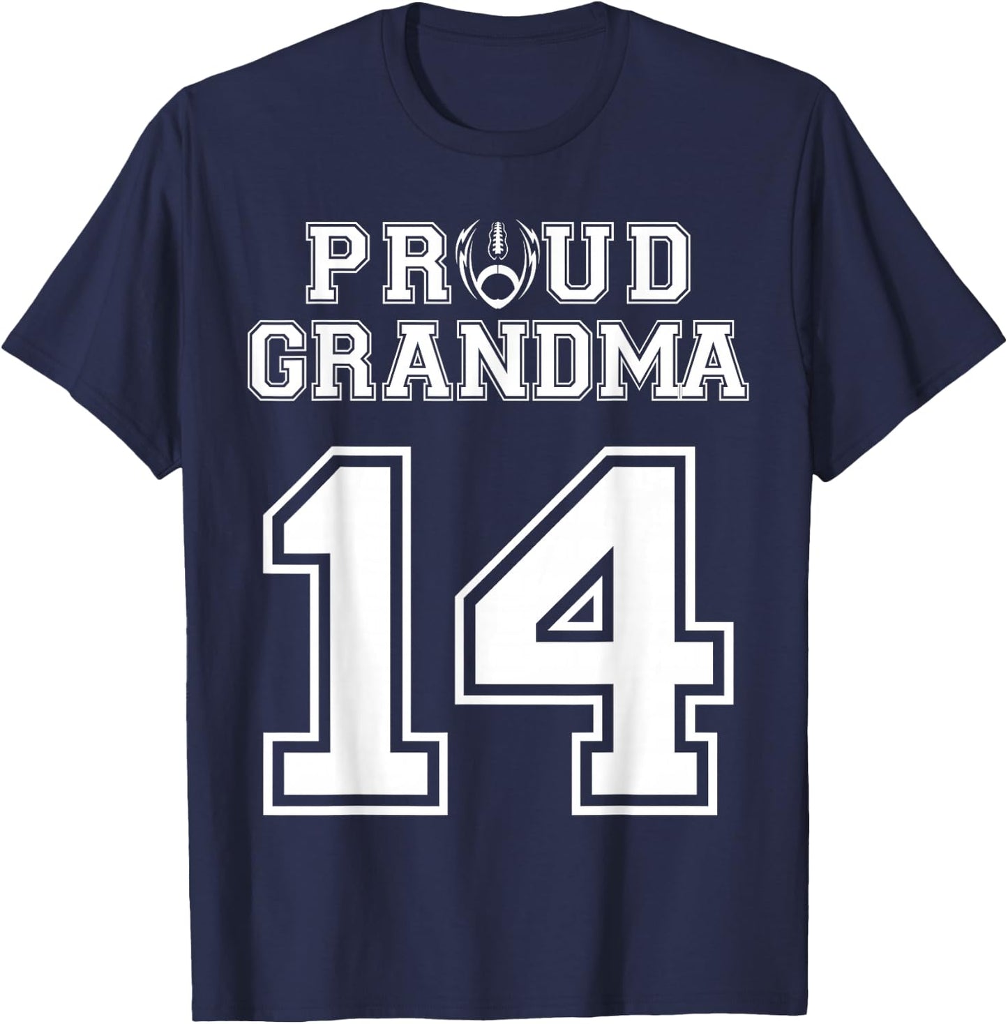 Custom Proud Football Grandma Number 14 Personalized Women T-Shirt - T-Shirt | Navy