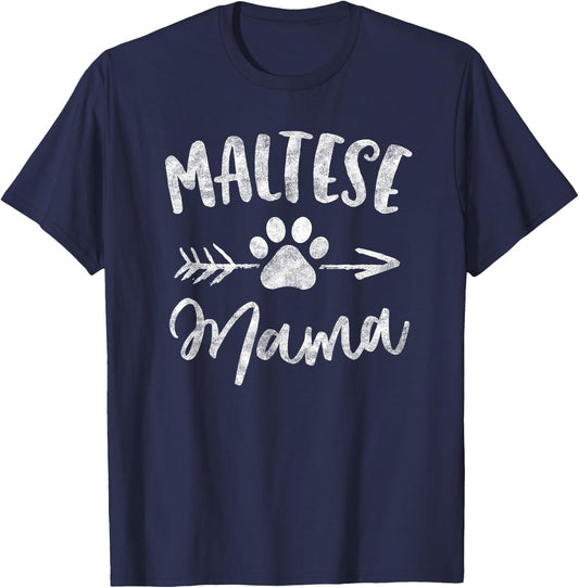 Maltese Mama Shirt Maltese Lover Owner Gifts Dog Mom T-Shirt - T-Shirt | Navy