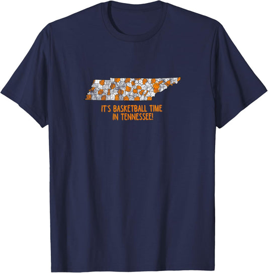 Tennessee State Flag Home Shirt Co. Its Basketball Time In Tennessee Tennessee Hoops Fan Gift T-Shirt - T-Shirt | Navy