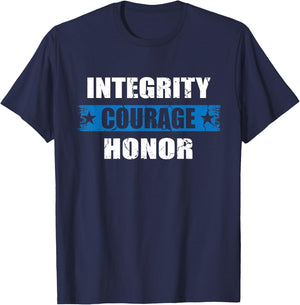 Integrity Courage Honor Patriotic American Flag USA Officer Women Men T-Shirt - T-Shirt | Navy