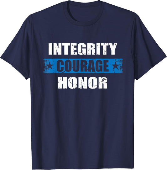 Integrity Courage Honor Patriotic American Flag USA Officer Women Men T-Shirt - T-Shirt | Navy