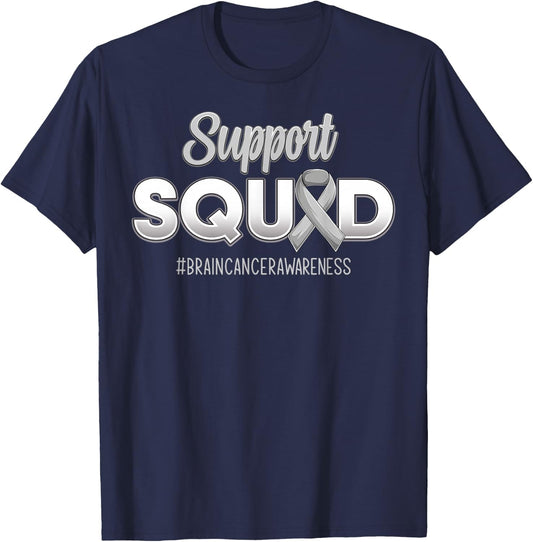 Support Squad Brain Cancer Awareness Strong Fight Men Women T-Shirt - T-Shirt | Navy