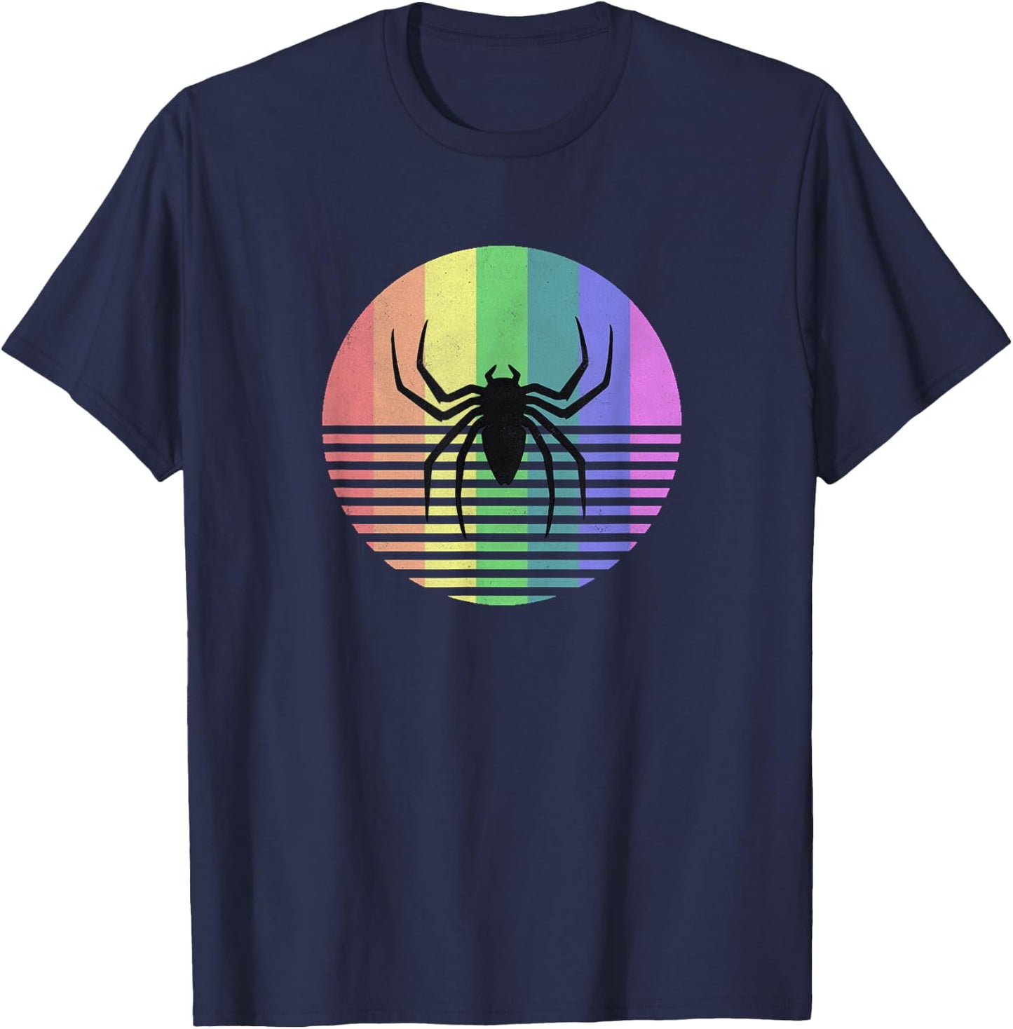 Retro Spider Gay Pride Rainbow Flag Vintage Gift Distressed T-Shirt - T-Shirt | Navy