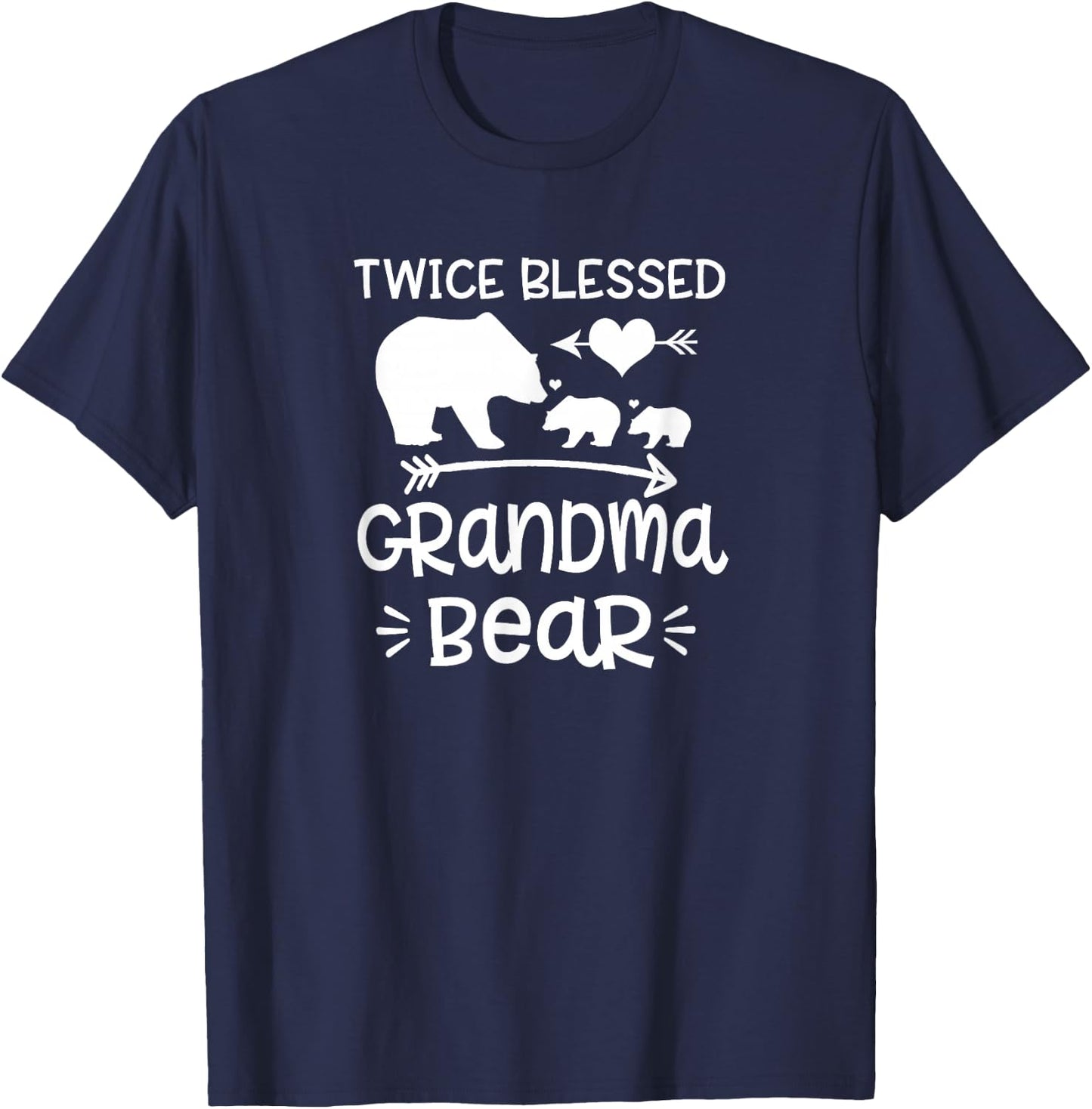 Twice Blessed Grandma Bear Shirt Grandmas With Two Grandkids T-Shirt - T-Shirt | Navy
