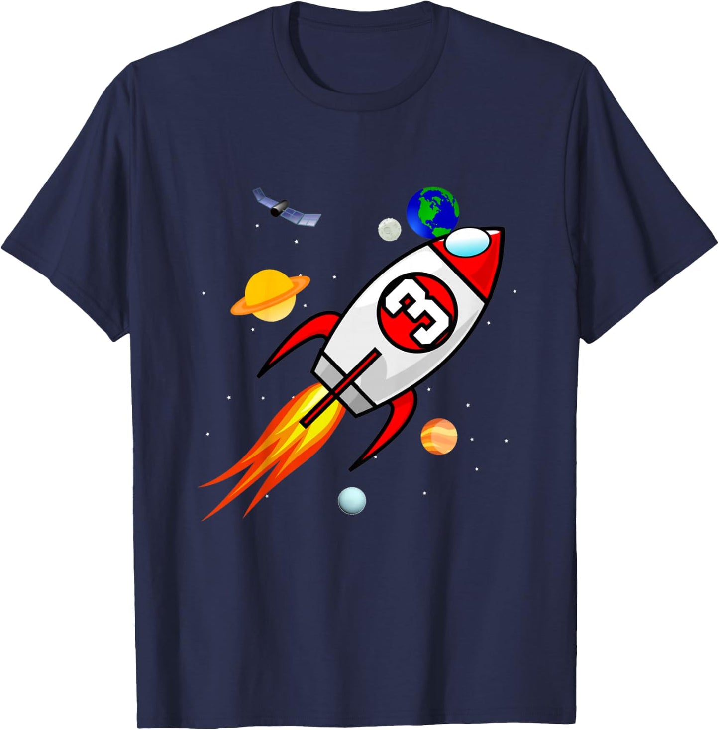 3 Year Old Spaceship Rocket Birthday Astronaut Girl Boy Gift T-Shirt - T-Shirt | Navy